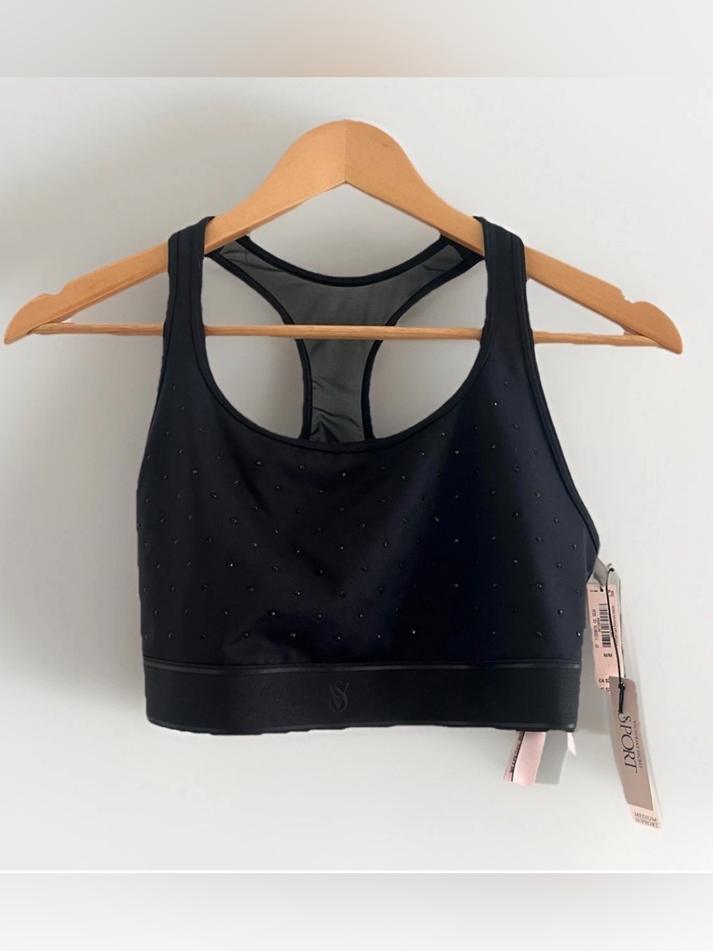 NEW Victoria's Secret Black Shine Studded Player Racerback Sports Bra Medium
